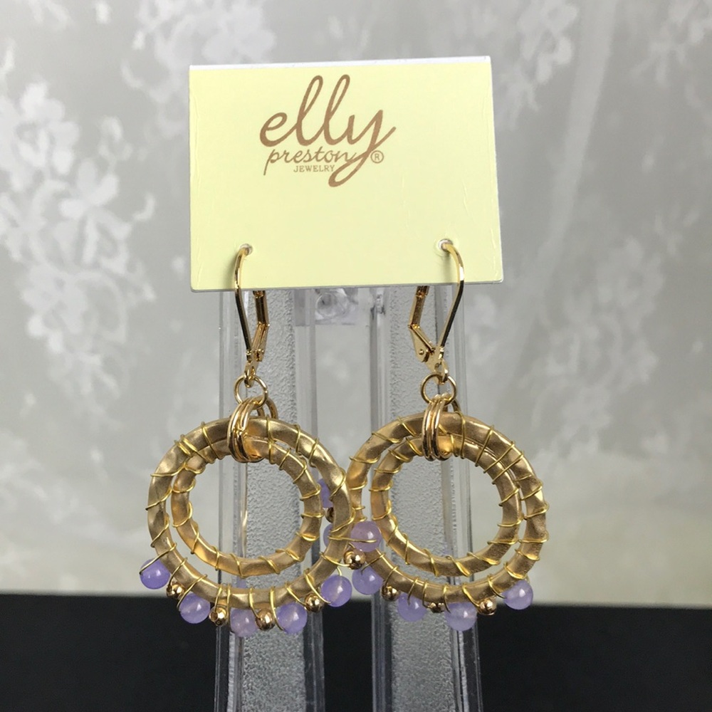 Elly Preston Goldtone Amethyst Leverback Earrings
